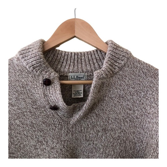 L.L.Bean Classic Ragg Wool Sweater Henley Long Sleeve Natural Men's M Tall - Picture 4 of 7